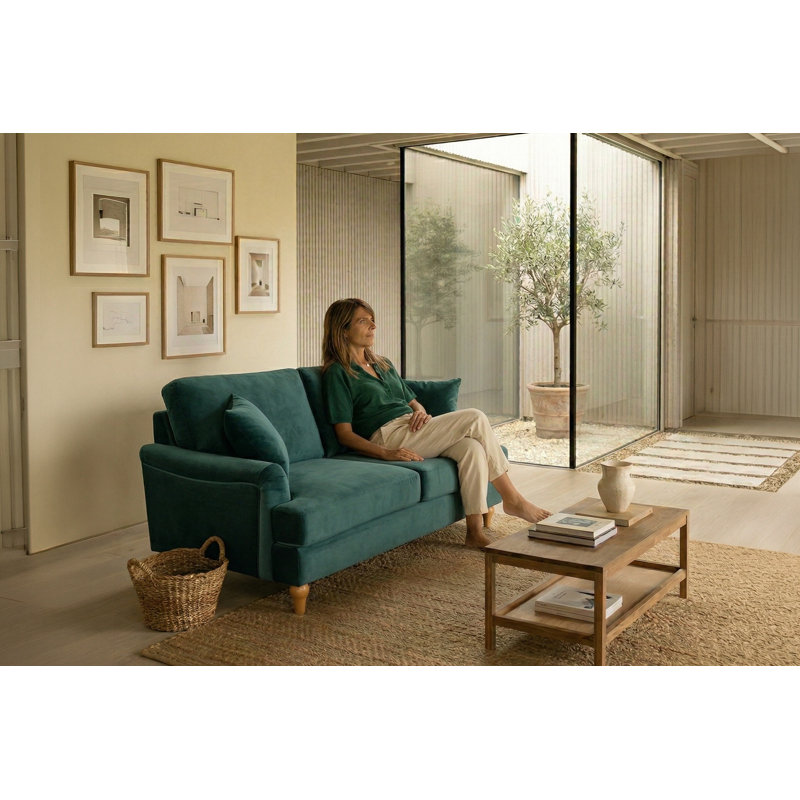 Elmeta 3 Seater Chenille Sofa, Green Velvet, 3