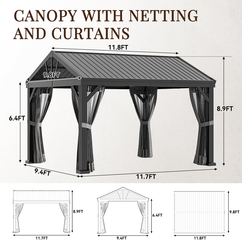 Metal Gazebo 12 Feet Wide X 10 Feet Deep Patio Pergola