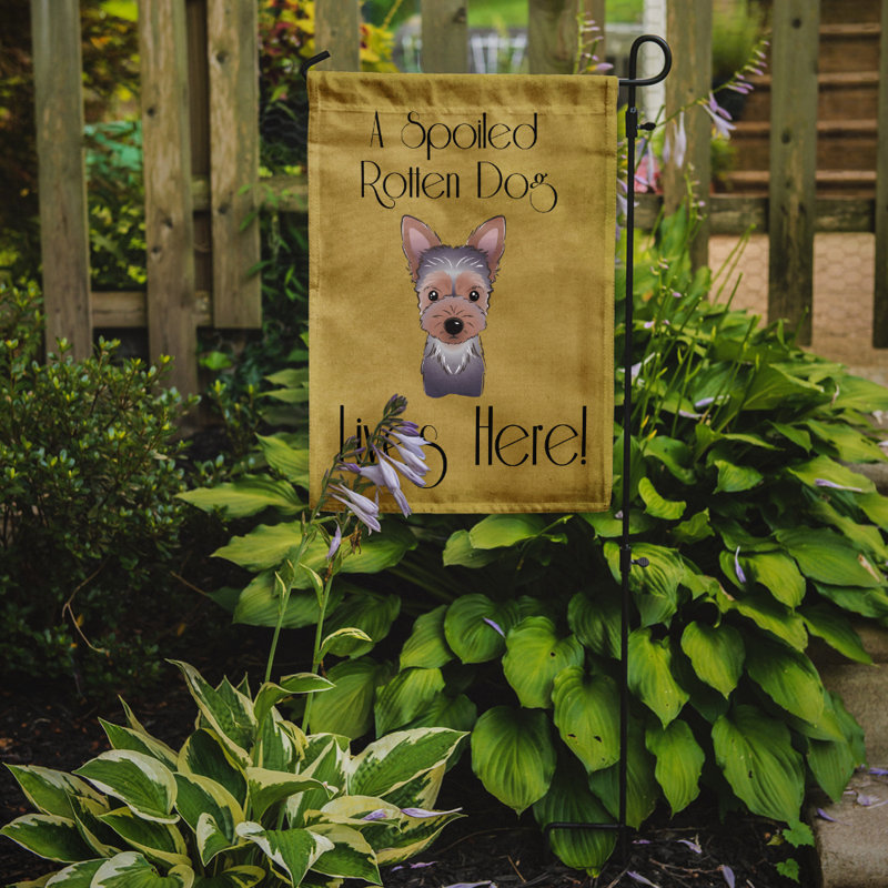 Drapeau de jardin à 2 côtés pour chien en vie, Yorkshire terrier (gris et beige)