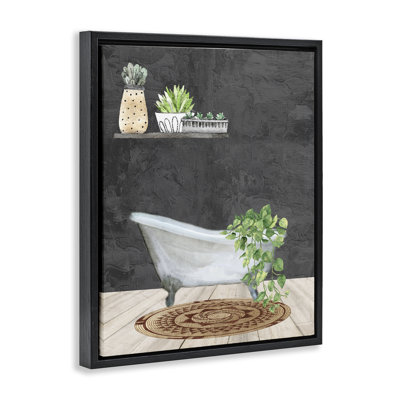 Relaxing Greens Bathroom Floater Canvas Wall Art by Kim Allen