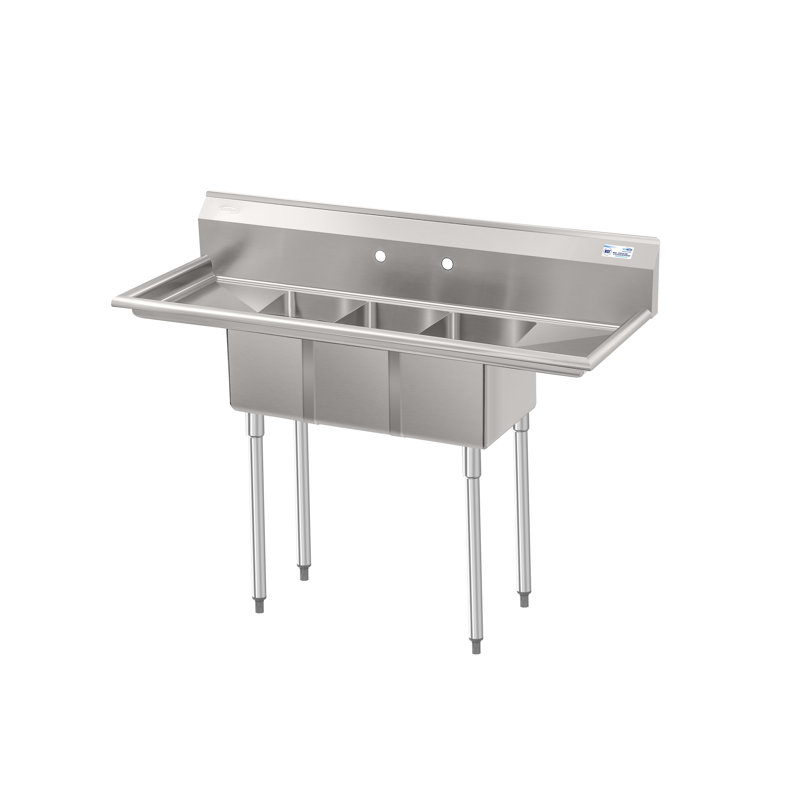 Flush Mount Kitchen Sink, 10" H x 20" W x 54" D
