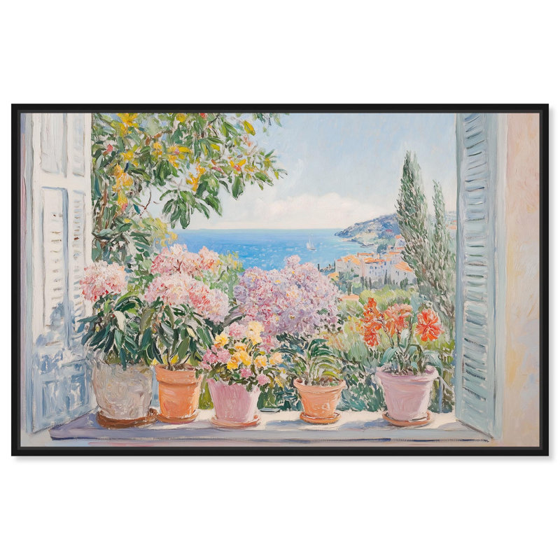 Fleurs méditerranéennes par Art Remedy, H 11 po x l 16 po, Cadre flottant, Noir