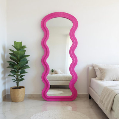 Flannel Full-Length Wavy Rose Floor Mirror with Stand, Metal Frame, Wall-Mounted or Freestanding, for Bedroom & Living Room