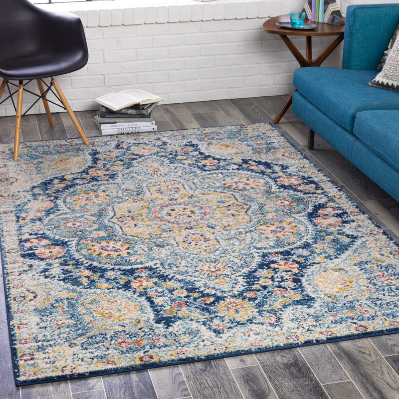 Tapis bleu ciel / bleu marine / beige Spitt, Rectangle 7 pi 10 po x 10 pi 3 po