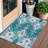 HomeRoots 3' X 5' Teal Blue Navy Blue And Gray Ikat Washable Indoor Outdoor Area Rug