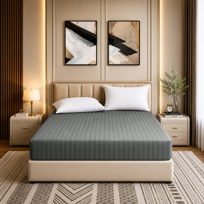 Luxury Striped Microfiber Fitted Sheet - 40 cm Deep Pocket, Ultra-Soft, Wrinkle-Resistant & Easy Car, Super King (6')