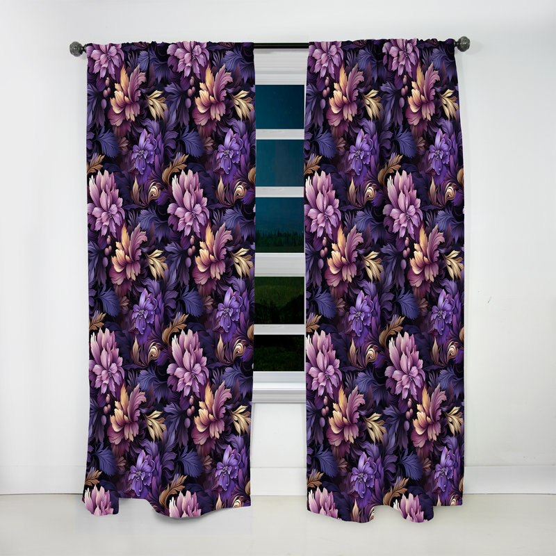 Mystic Purple Damask Whispers II - Damask Curtain - Velvet Room Darkening - 1 Panel, 52" W x 120" L