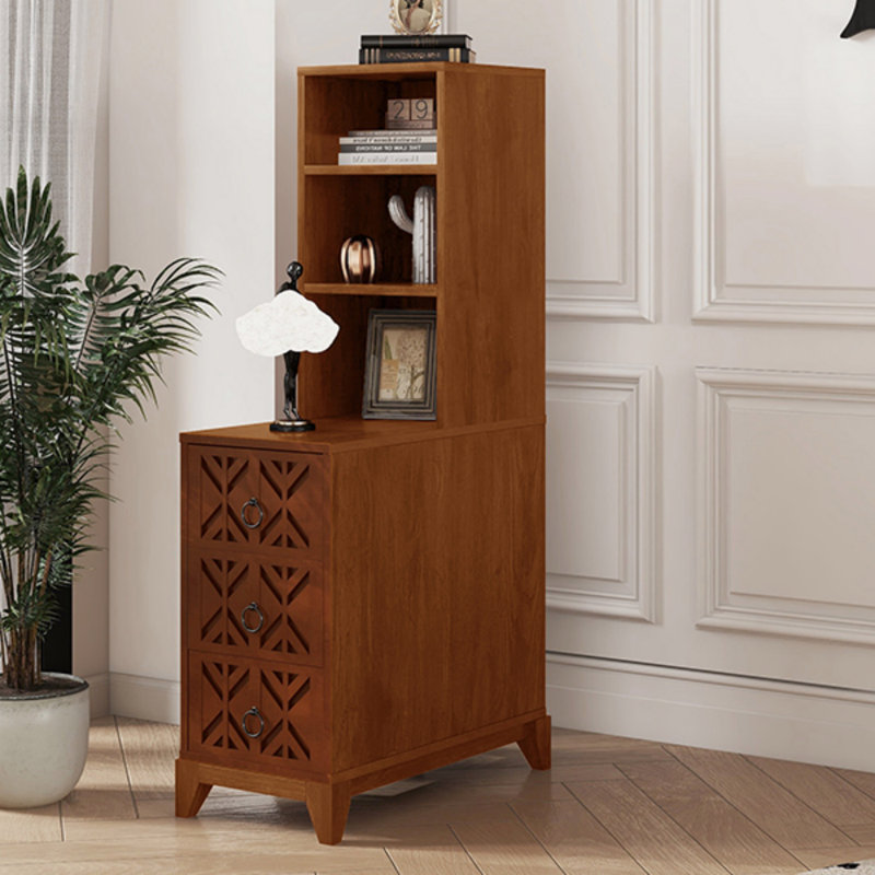 End Table With 3 Drawers, Corner Table With 2 Open Shelves, Tall Side Table For Bedroom And Corner, Walnut,Expect Arrival Date (2025/5/27)