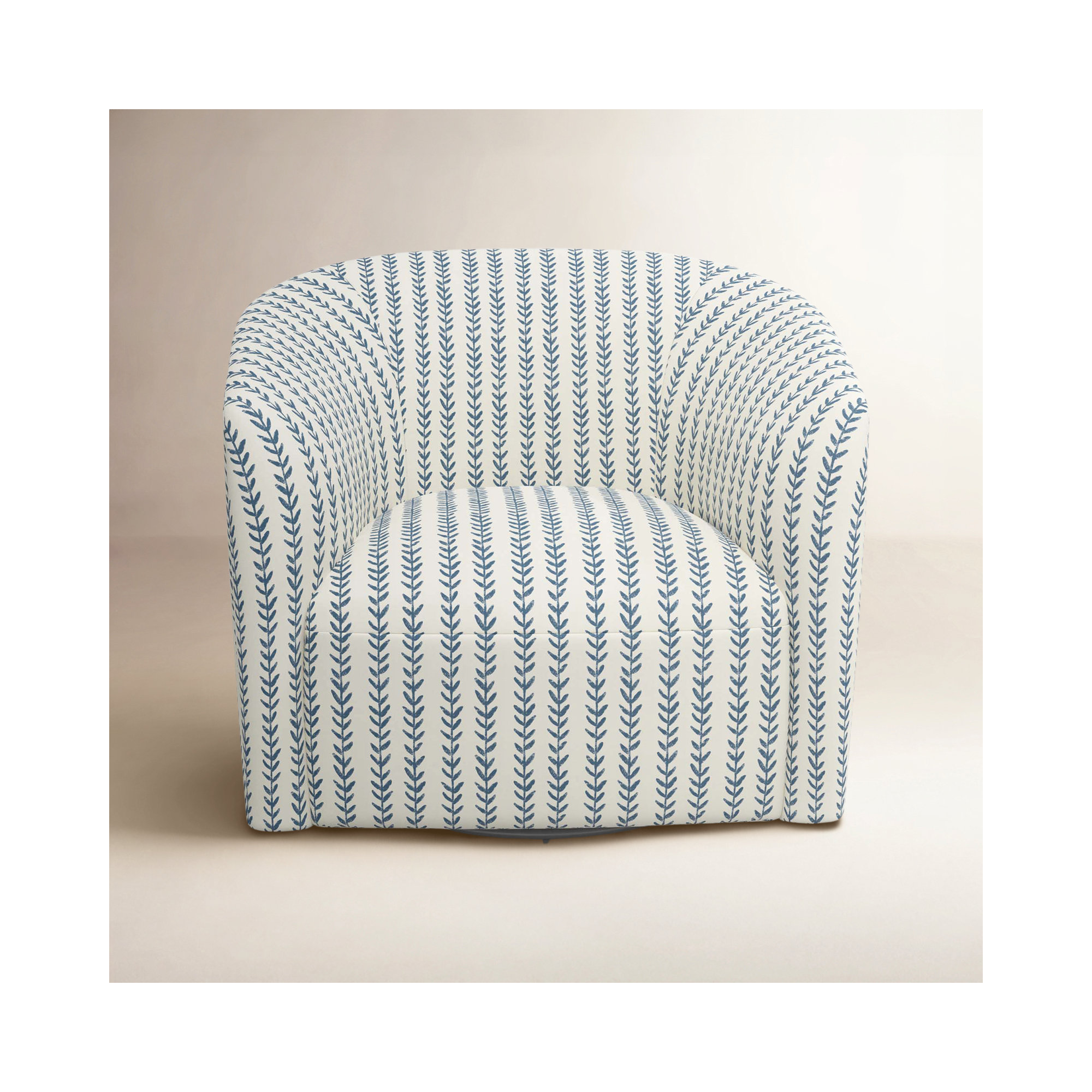 Marita Upholstered Swivel Barrel Chair, Vine Stripe Dusty Blue