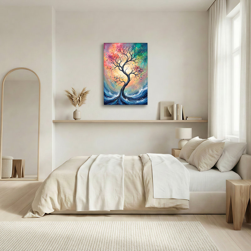 Ensemble de 1 tableau sur toile représentant un arbre coloré, H 40 po x l 28 po, Toile tendue