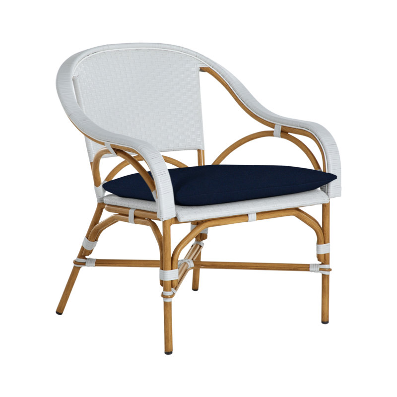 Savoy Patio Chair with Cushions, No Welt, Rollo Chambray, Chalk/White/Navy