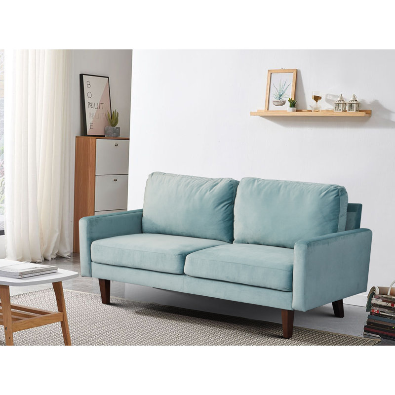 Square Arm Loveseat, 35" H x 71" W x 33" D, Grayish Cyan Velvet