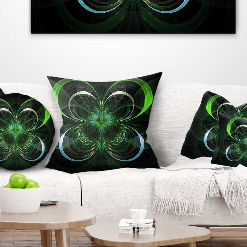 Coussin imprimé floral vert, 18 po x 18 po, Coussin décoratif