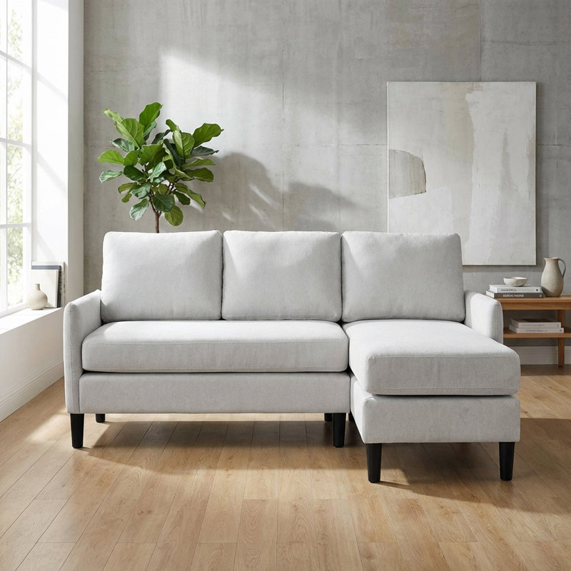 Upholstered  Sectional Sofa With Chaise, Gray Linen Blend