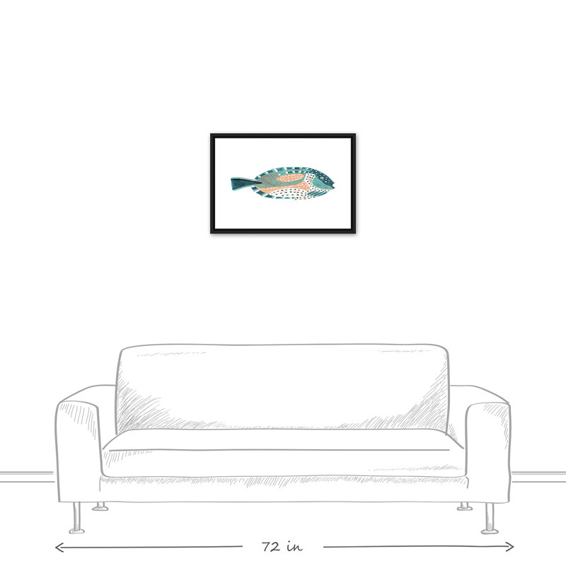 " Patterened Fish ", 17.75" H x 25.75" W x 1.75" D, Black Floater Framed