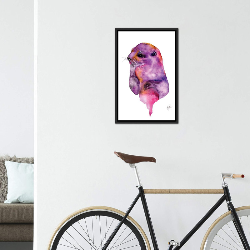 Loutre, art sur toile, Toile avec cadre noir patiné, H 26 po x l 18 po x P 1,5 po