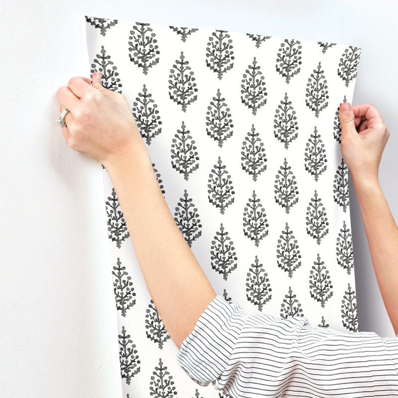 Non-Pasted Floral Wallpaper Roll, Black/White