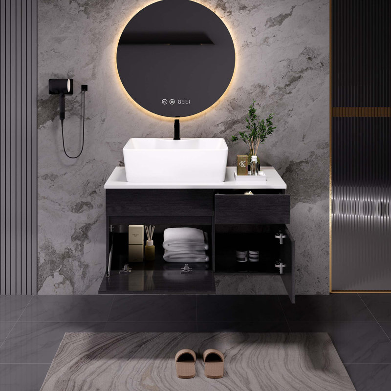 Petit meuble-lavabo flottant simple 31,5 pouces avec lavabo