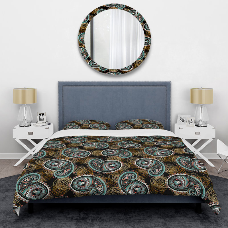 Cachemire floral doré - ensemble de housse de couette abstrait - microfibre de polyester