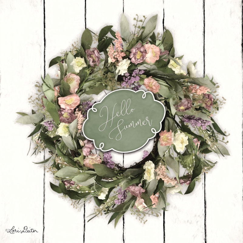 «Hello Summer Wreath», impression sur toile tendue, H 12 po x l 12 po, Non, Papier avec cadre unique blanc