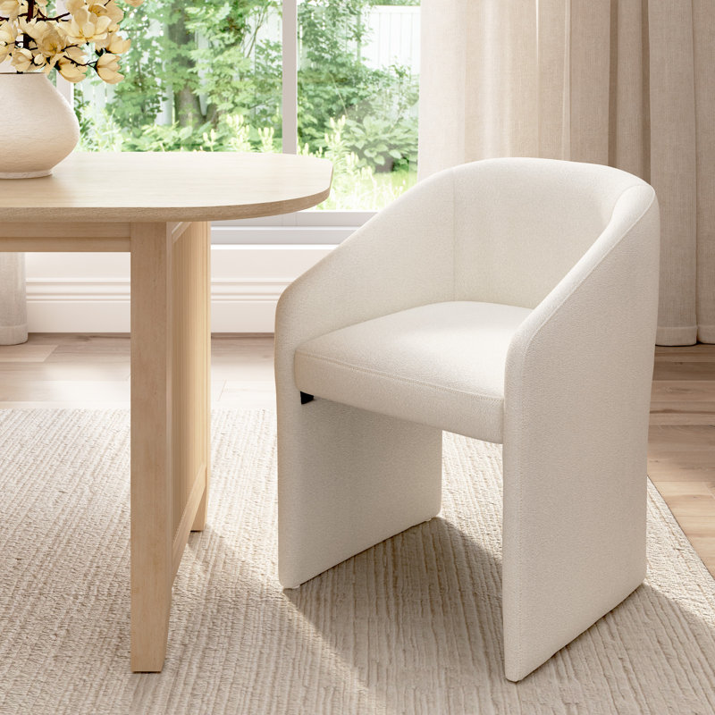 Chaise de salle à manger, dossier rembourré, style moderne, tissu crème clair