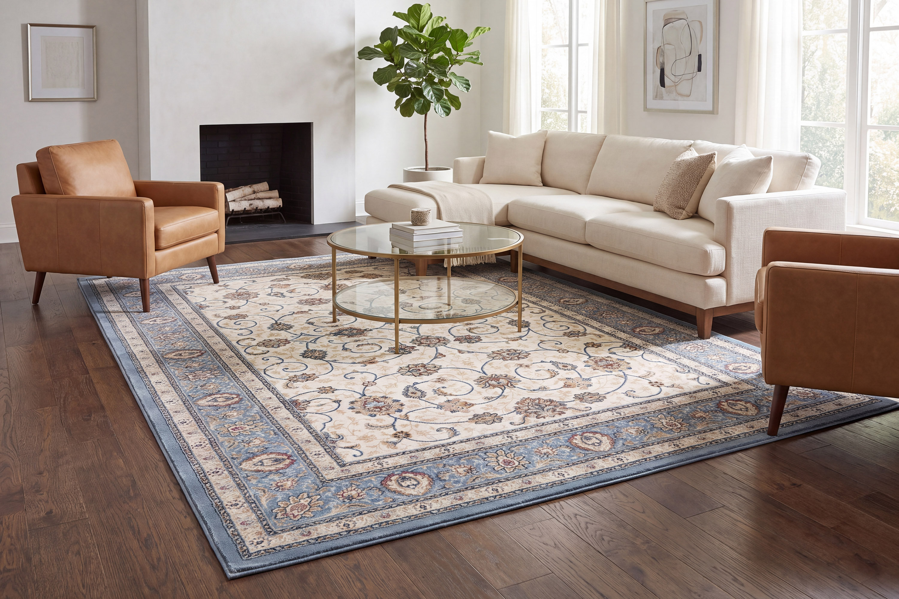 Open Rug Top Astoria Grand Attell Floral Ivory/Light Blue Area Rug & Reviews ...