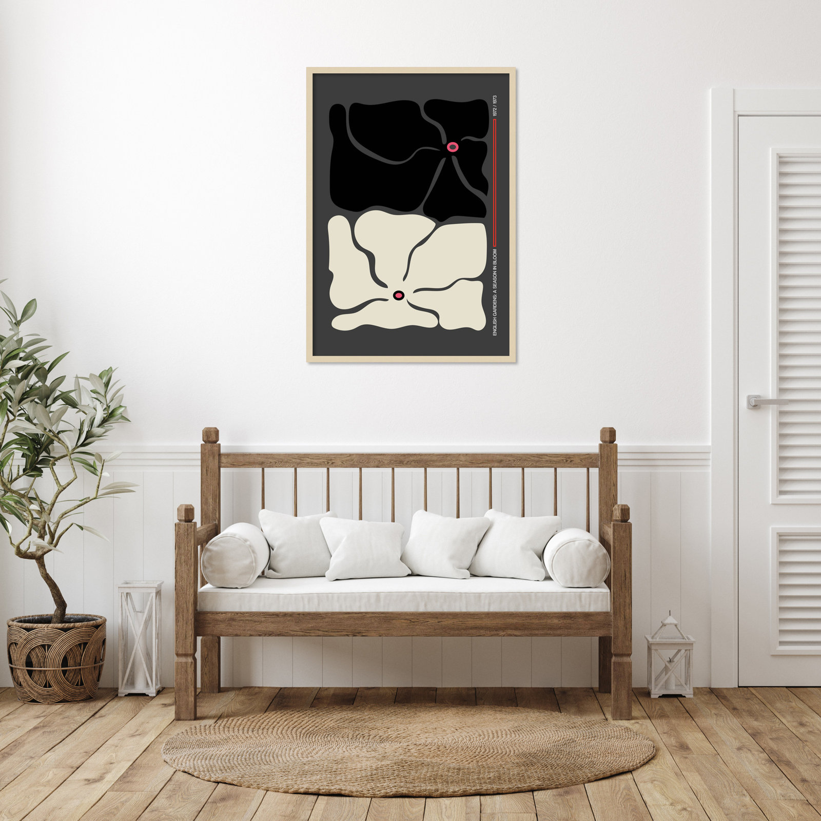 Two by Two Flower Grey Print, 41" H x 29" W x 1" D, Brown