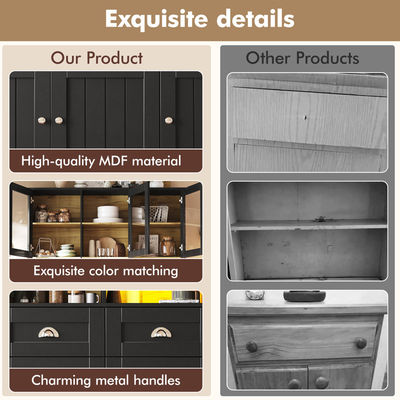 175cm Kitchen Pantry, Black
