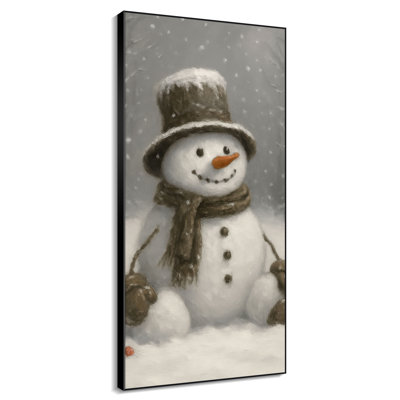 Très grand, reproduction d'art sur tissu - bonhomme de neige gris hivernal fantaisiste, décoration de chambre d'enfants - "Assemblage requis du cadre (cadre non fini)"