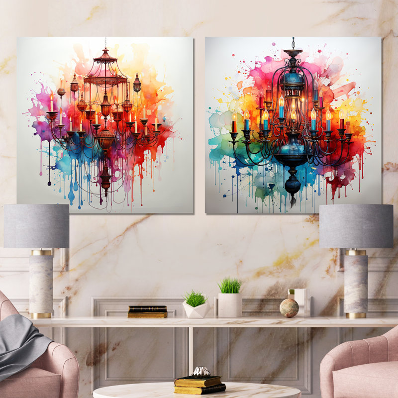 Lustre coloré Luminary Treasures I - ensemble de 2 lustres muraux pour salon, Toile tendue, H 30 po x l 61 po x P 1 po