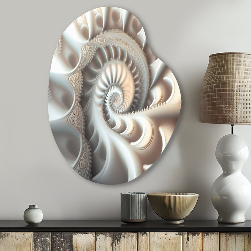 White Fractal Spiraling II - Art géométrique moderne en forme de poire géométrique assymétrique, H 30 po x l 22 po