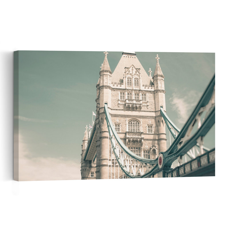 London Tower Bridge Charm Vintage Abstract Architecture City Wall Art Print by Talitha McQueen - Print, 30.48cm H x 45.72cm W
