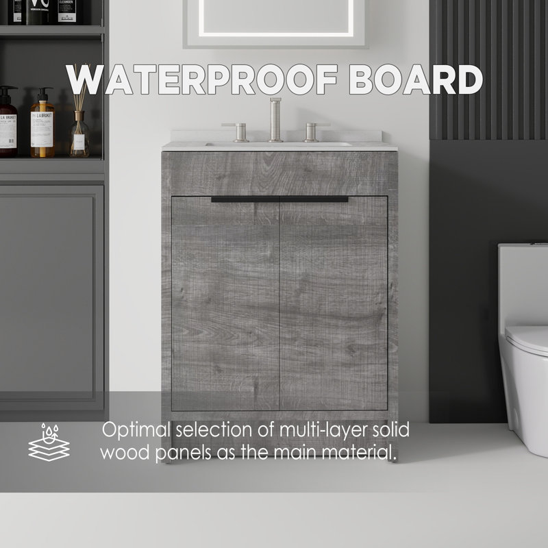 Meuble-lavabo autoportant avec lavabo, Gris, 24"