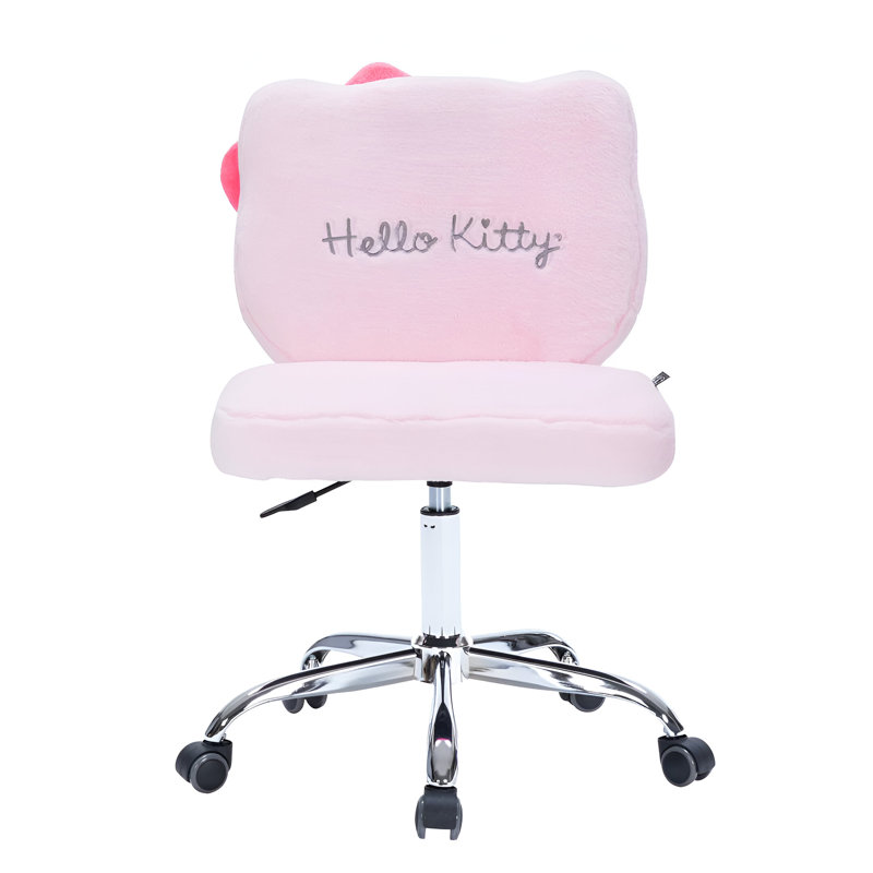 Hello Kitty Kawaii Swivel Vanity Chair for Makeup Room with Wheels Rolling, Comfy Polyurethane Foam, Pink