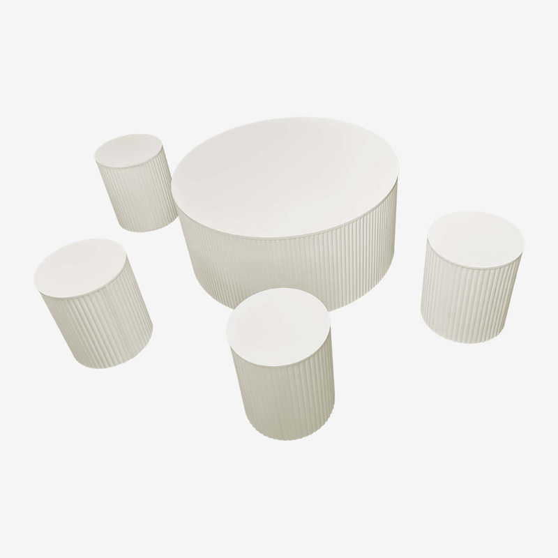 Ensemble de 5 tables basses Wave Stripe, Beige