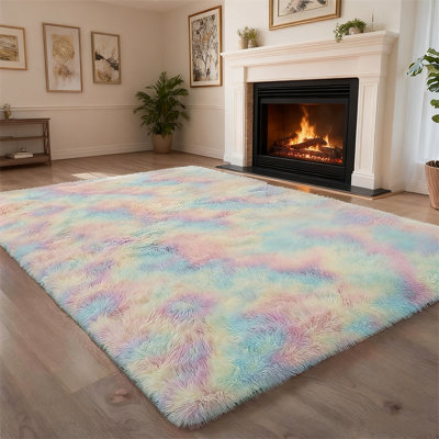 Rainbow Tie-Dye Rug Plush Soft Shag Rug Ideal for Living Rooms, Bedrooms, and Children's Rooms