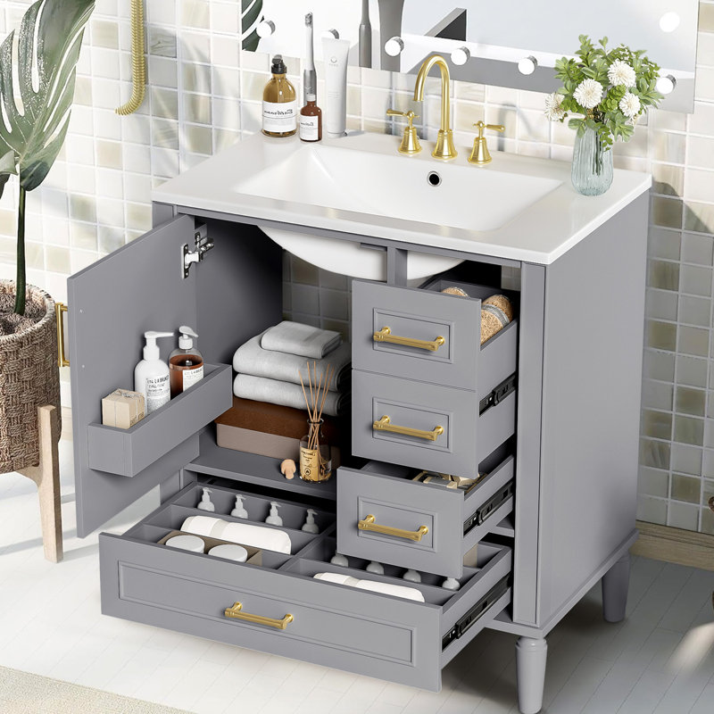 Meuble-lavabo moderne avec lavabo en céramique, Gris