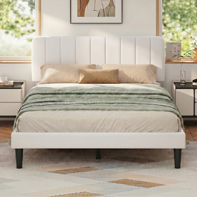 Shasta Upholstered Beds, Modern Platform Bed Frame with Adjustable Headboard, Wooden Slats Support, No Box Spring Needed