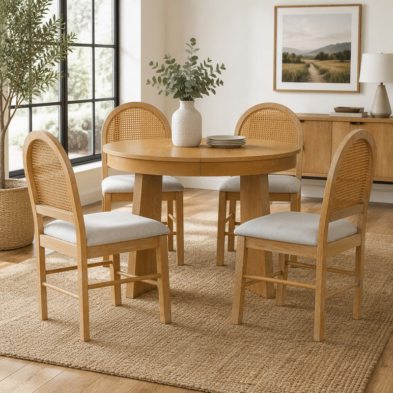 Ensemble de table de salle à manger extensible rétro 5 pièces avec 4 chaises rembourrées Retro
