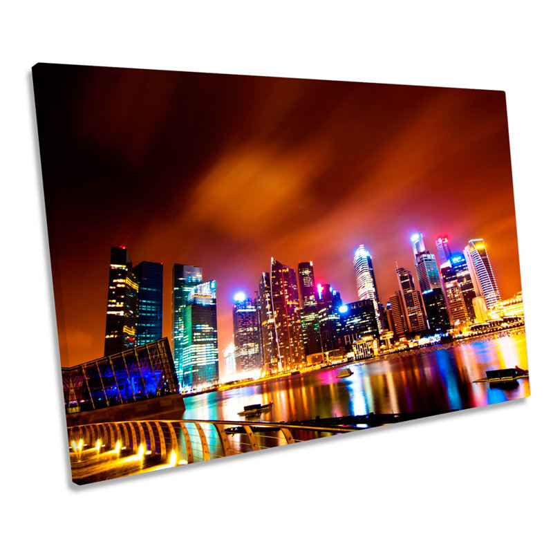 Singapore City Skyline Night - Wrapped Canvas Print, 30.5cm H x 45.7cm W x 2cm D