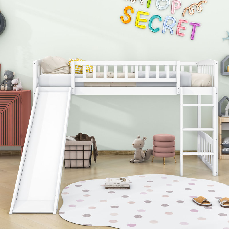 Addix Twin Low Loft Bed with Slide by Harriet Bee, White
