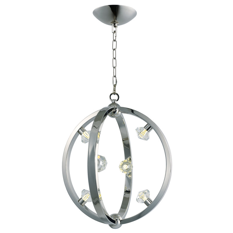 6 - Light Dimmable Globe Chandelier, Polished Nickel