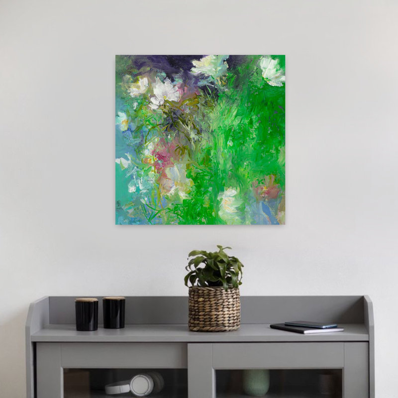 White Cosmos n ° 2, art floral contemporain, H 18 po x l 18 po