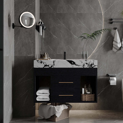 Modern Floating Bathroom Vanity With Sintered Stone Top Ceramic Undermount Sink