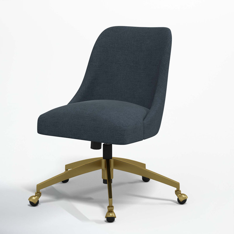 Chaise de bureau Tamieka, Lin bleu marine classique
