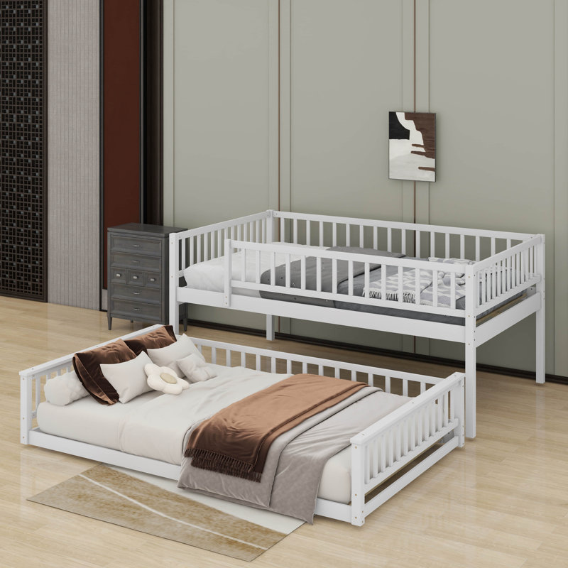 Queen Over Queen Bunk Bed With Ladder, White