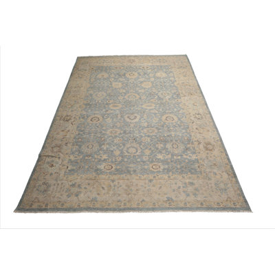Tapis bleu traditionnel en laine noué à la main Oushak