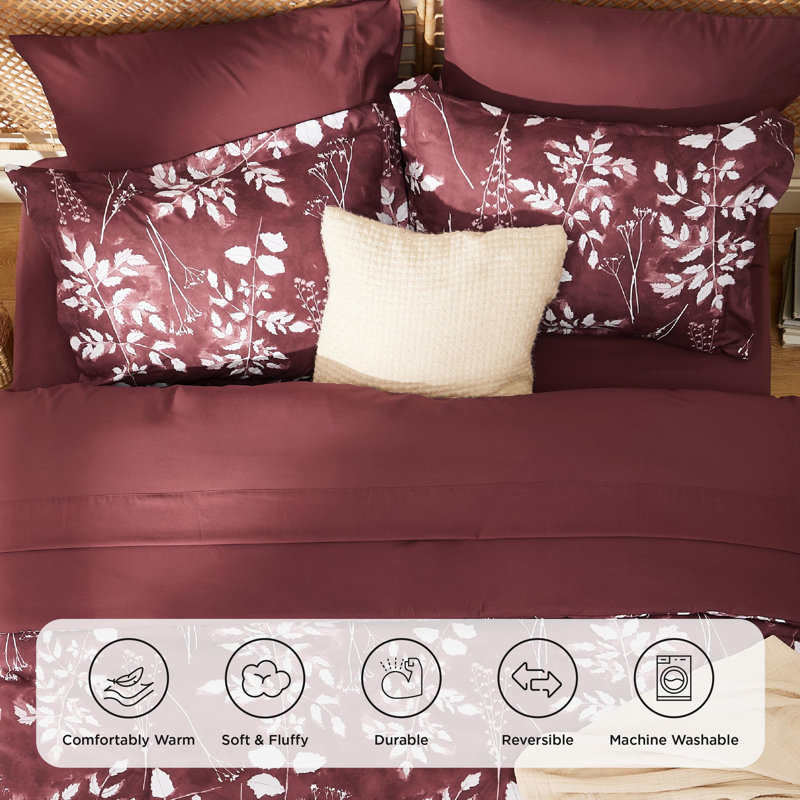 Bedsure Bed in a Bag - Reversible Flroal & Plant Pattern Printed with Comforters, Sheets, Pillowcases & Shams, 89GSM