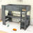 Wooden Loft Bed With 1 Drawer And Desk And LED And Charging Station-1722737023