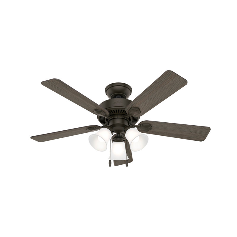 44" Swanson 5 - Blade Indoor Traditional Ceiling Fan with  Lights and Pull Chains, 44", New Bronze